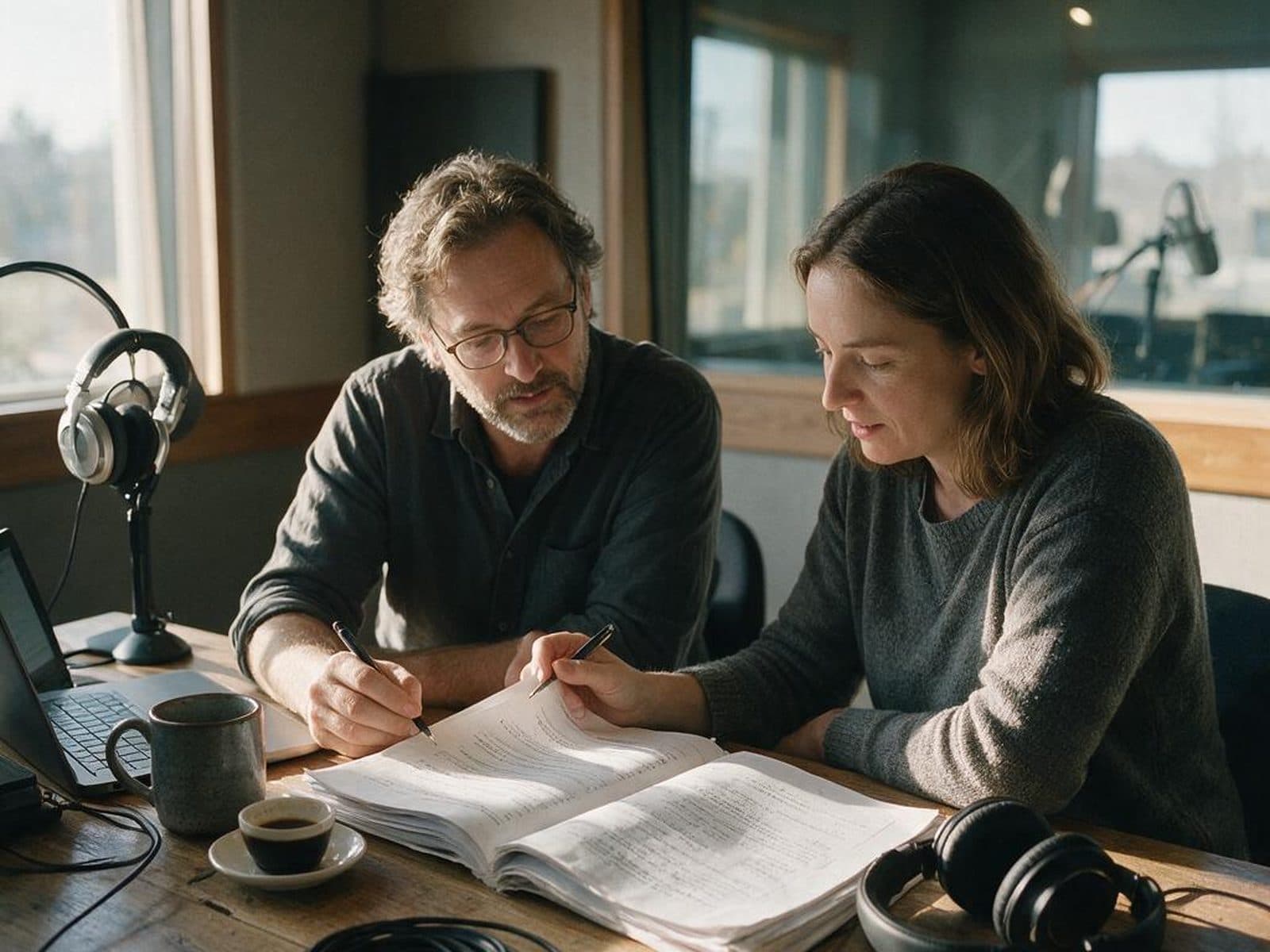 Script notes being worked through in the control room ahead of a session
