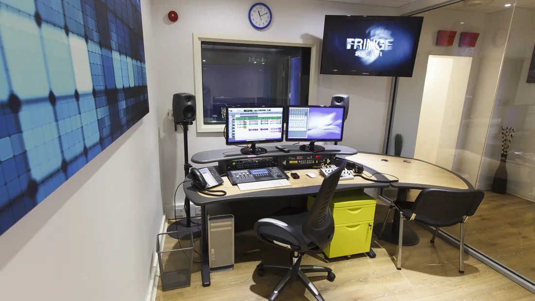 The control room at GoLocalise's Central London recording studio
