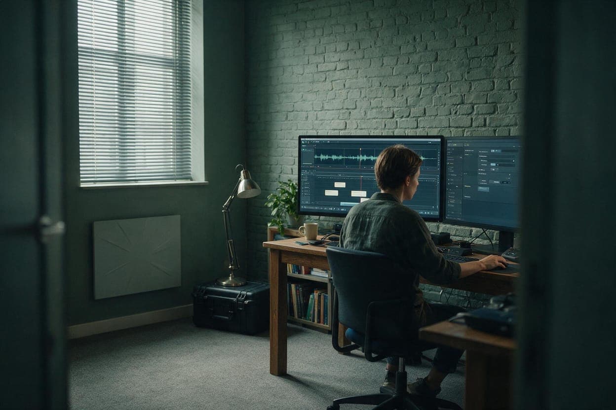 Russian subtitles being timed against video in a post-production suite