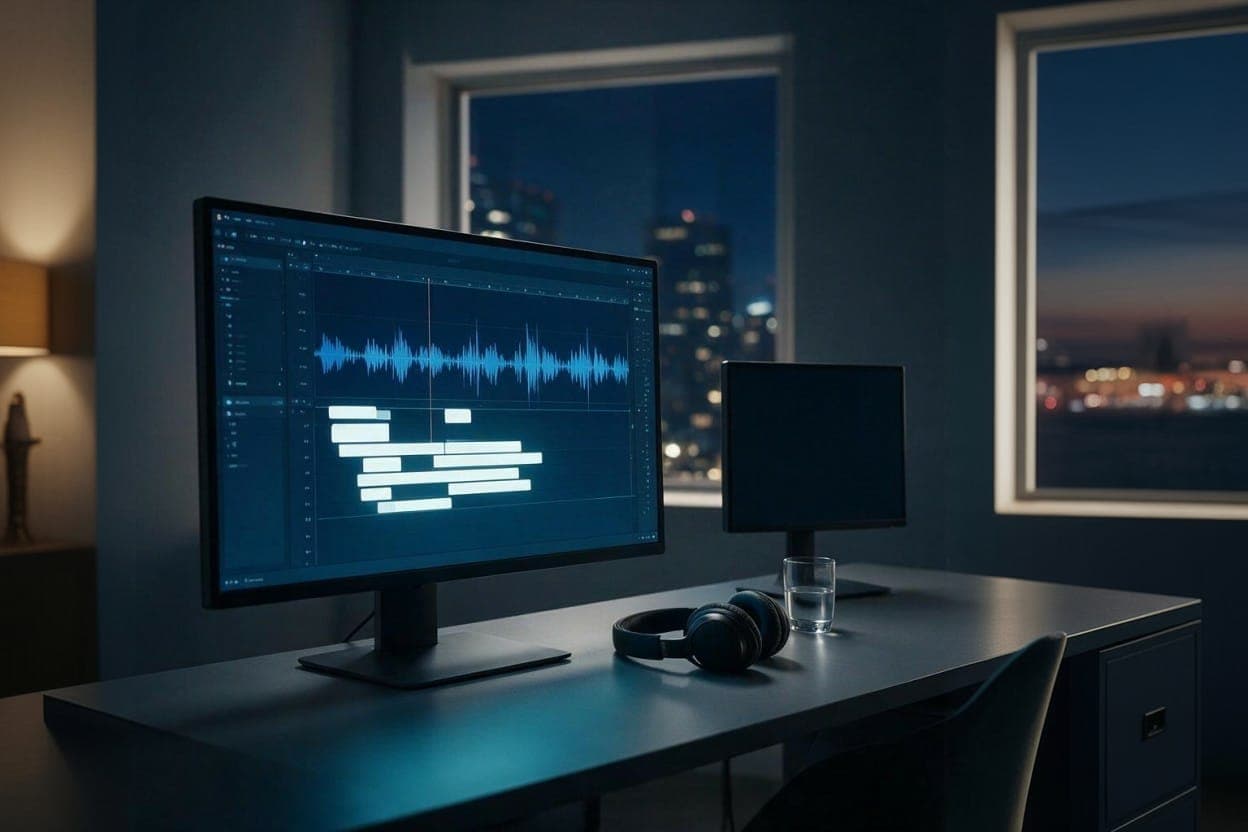 Korean subtitles being timed against video in a post-production suite