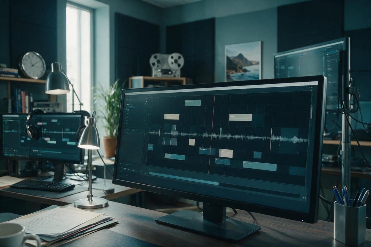 Finnish subtitles being timed against video in a post-production suite