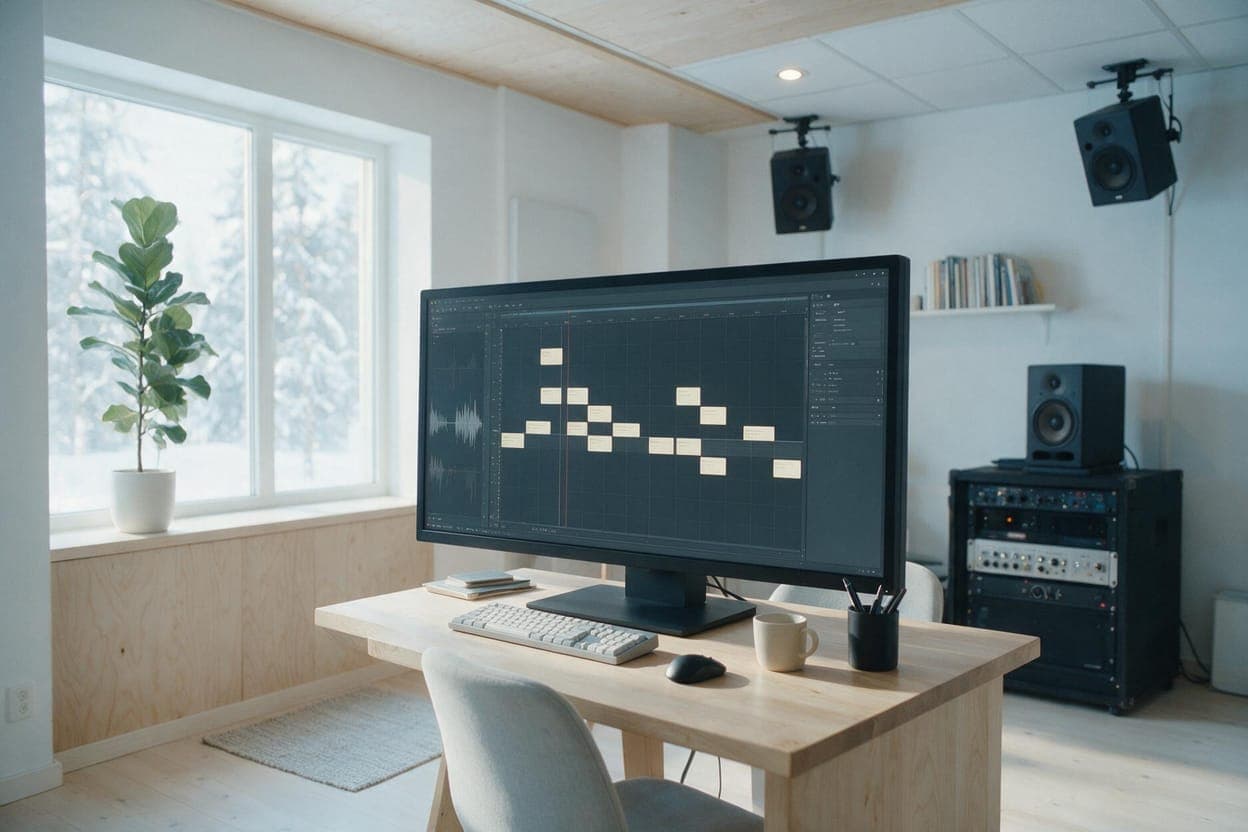 Swedish subtitles being timed against video in a post-production suite