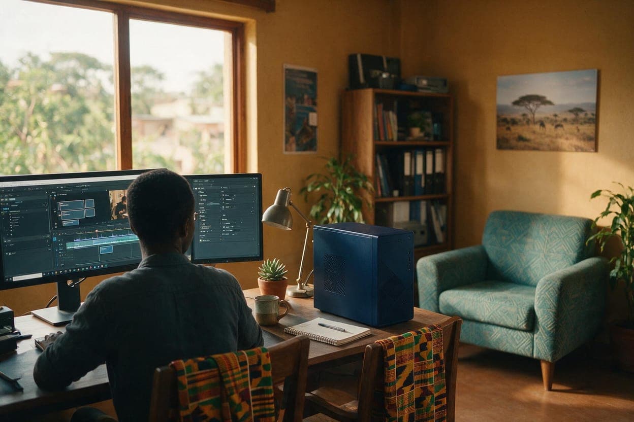 Amharic subtitles being timed against video in a post-production suite