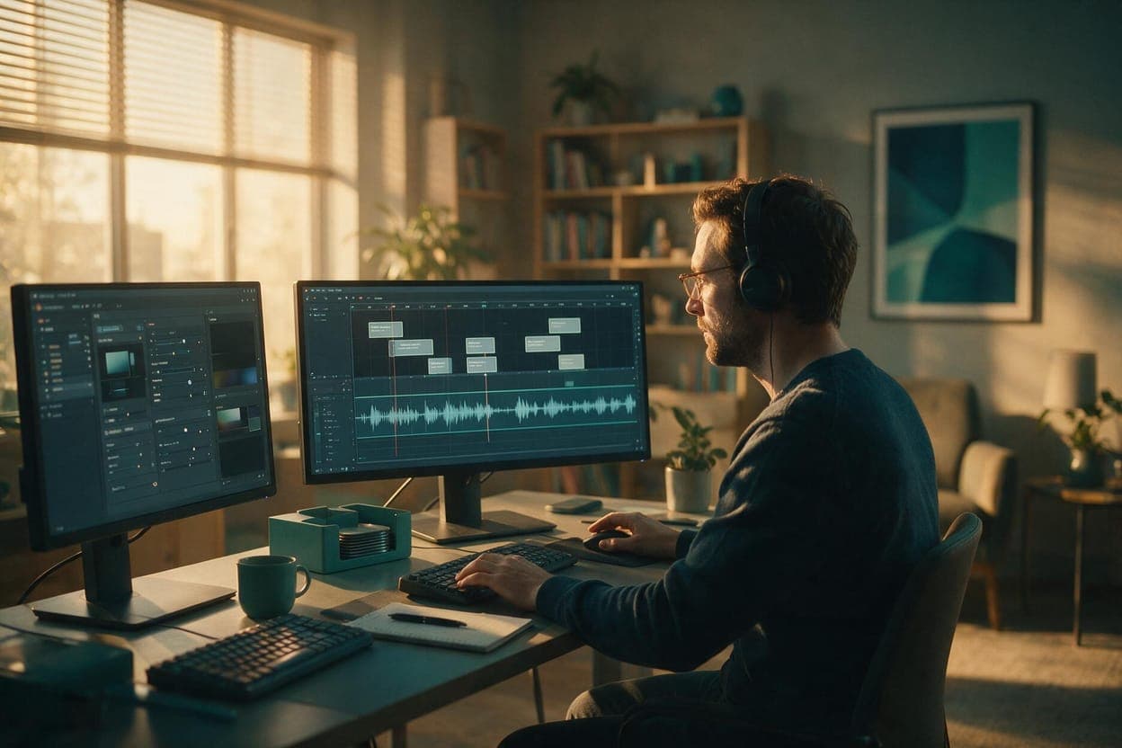 Urdu subtitles being timed against video in a post-production suite