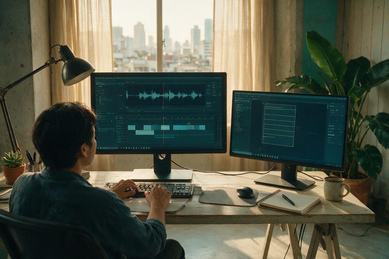 Thai subtitles being timed against video in a post-production suite