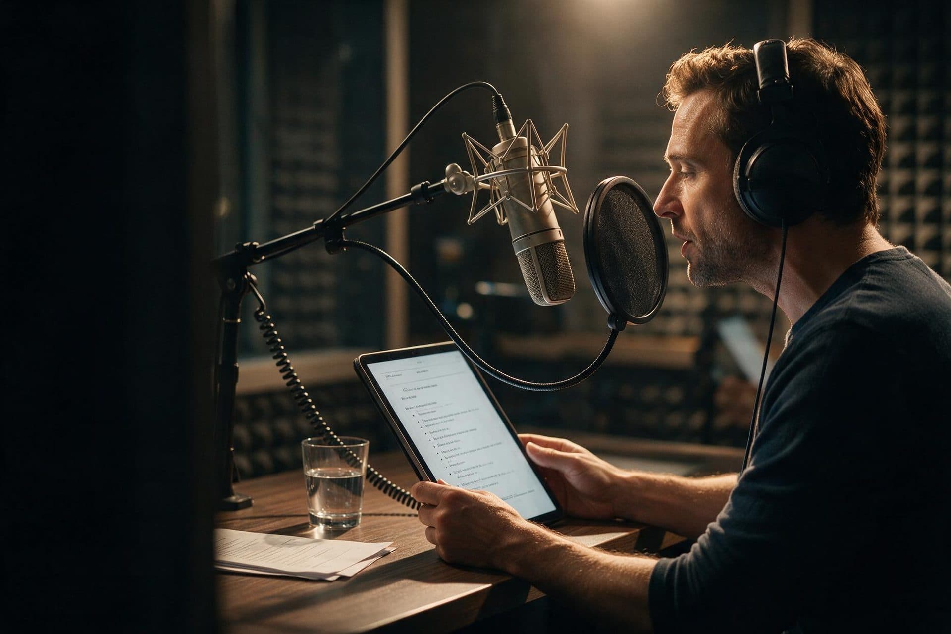 Professional Turkish voice actor recording in a broadcast-quality studio