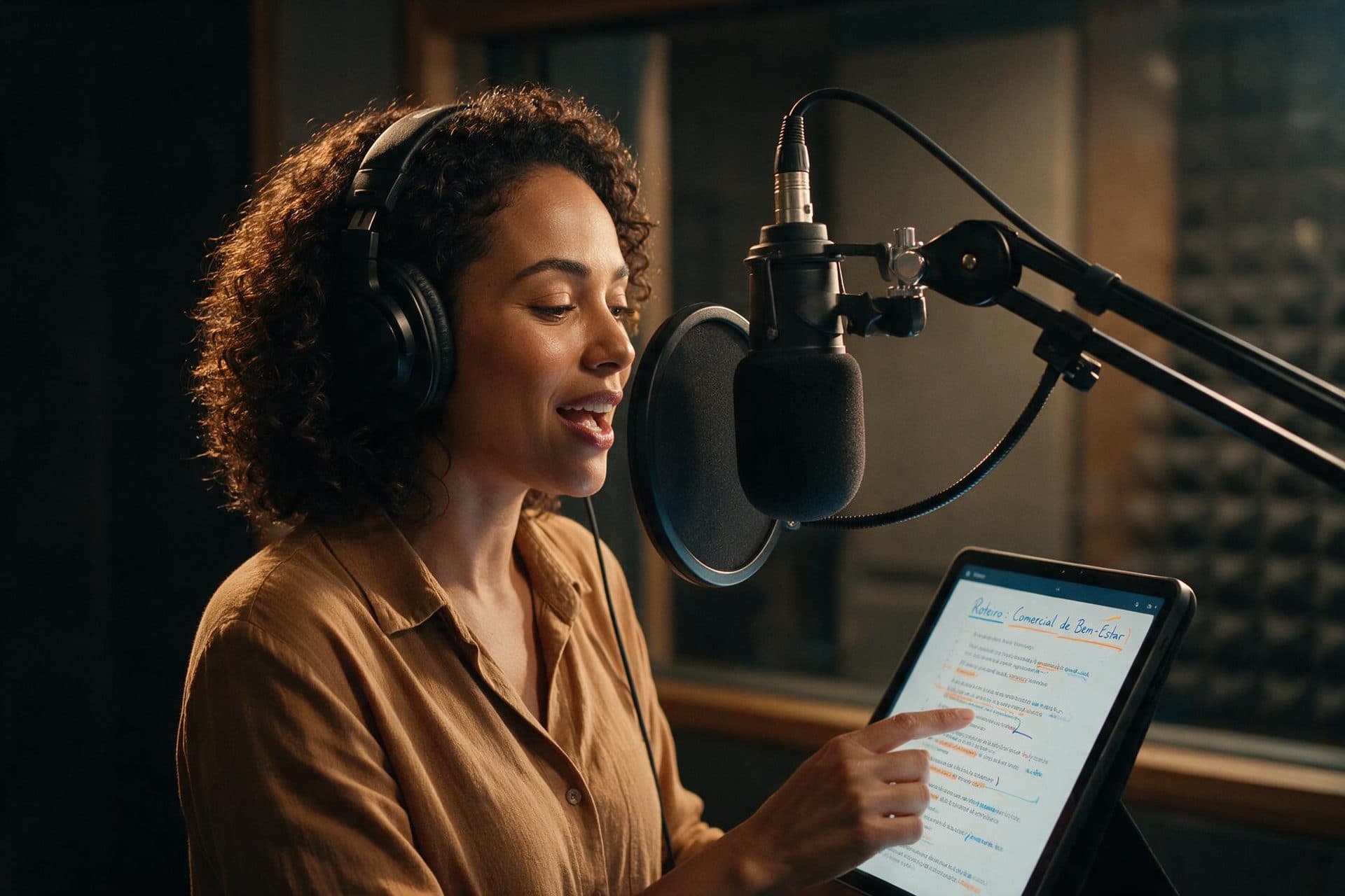 Professional Ukrainian voice actor recording in a broadcast-quality studio