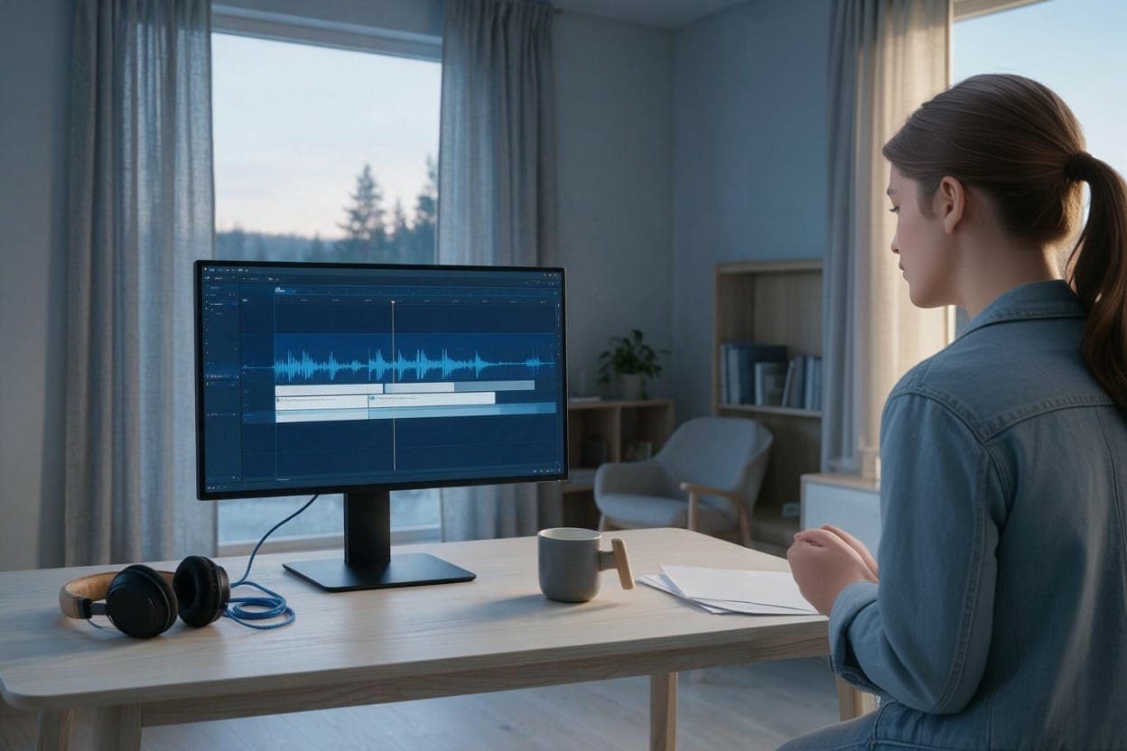 Norwegian subtitles being timed against video in a post-production suite