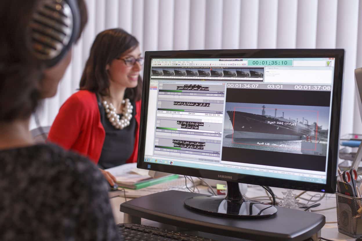 Subtitler timing Basque subtitles against video in GoLocalise's London studio
