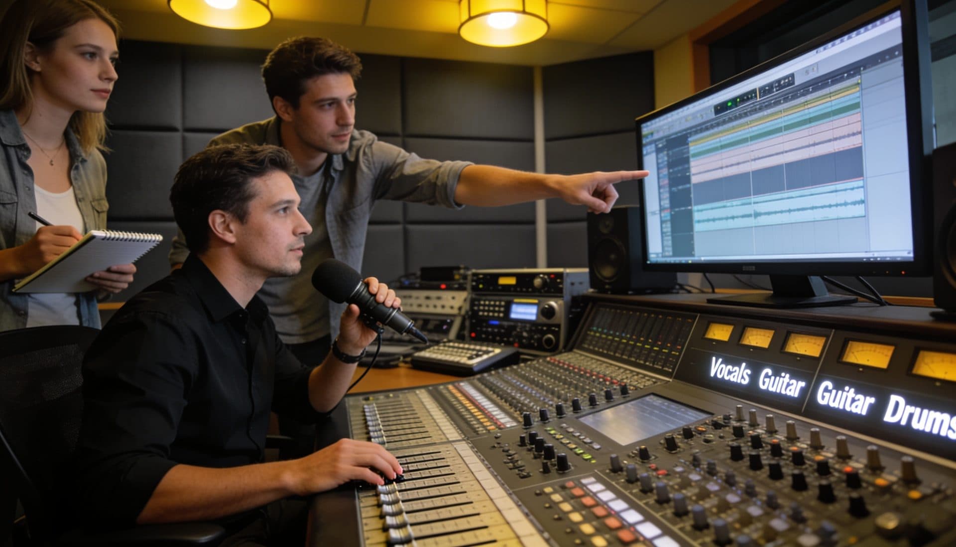 Professional Spanish voice actor recording in a broadcast-quality studio