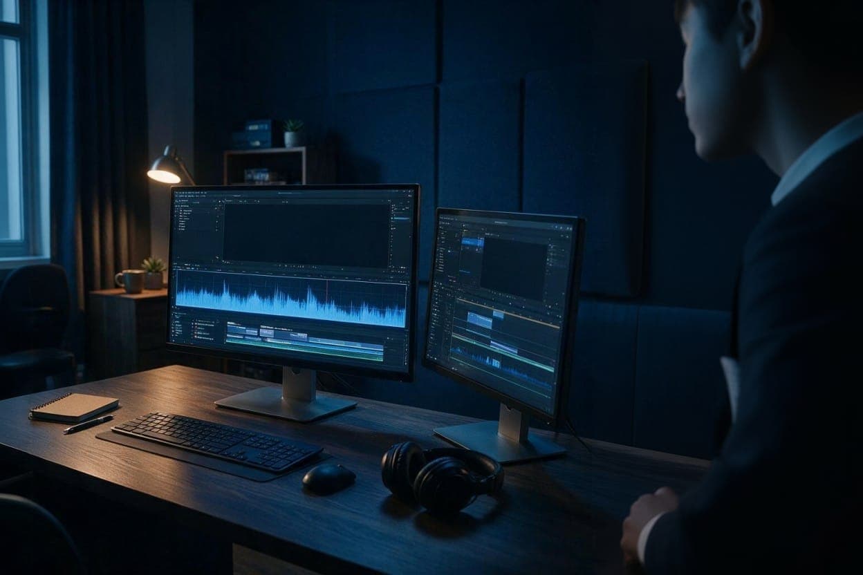Italian subtitles being timed against video in a post-production suite