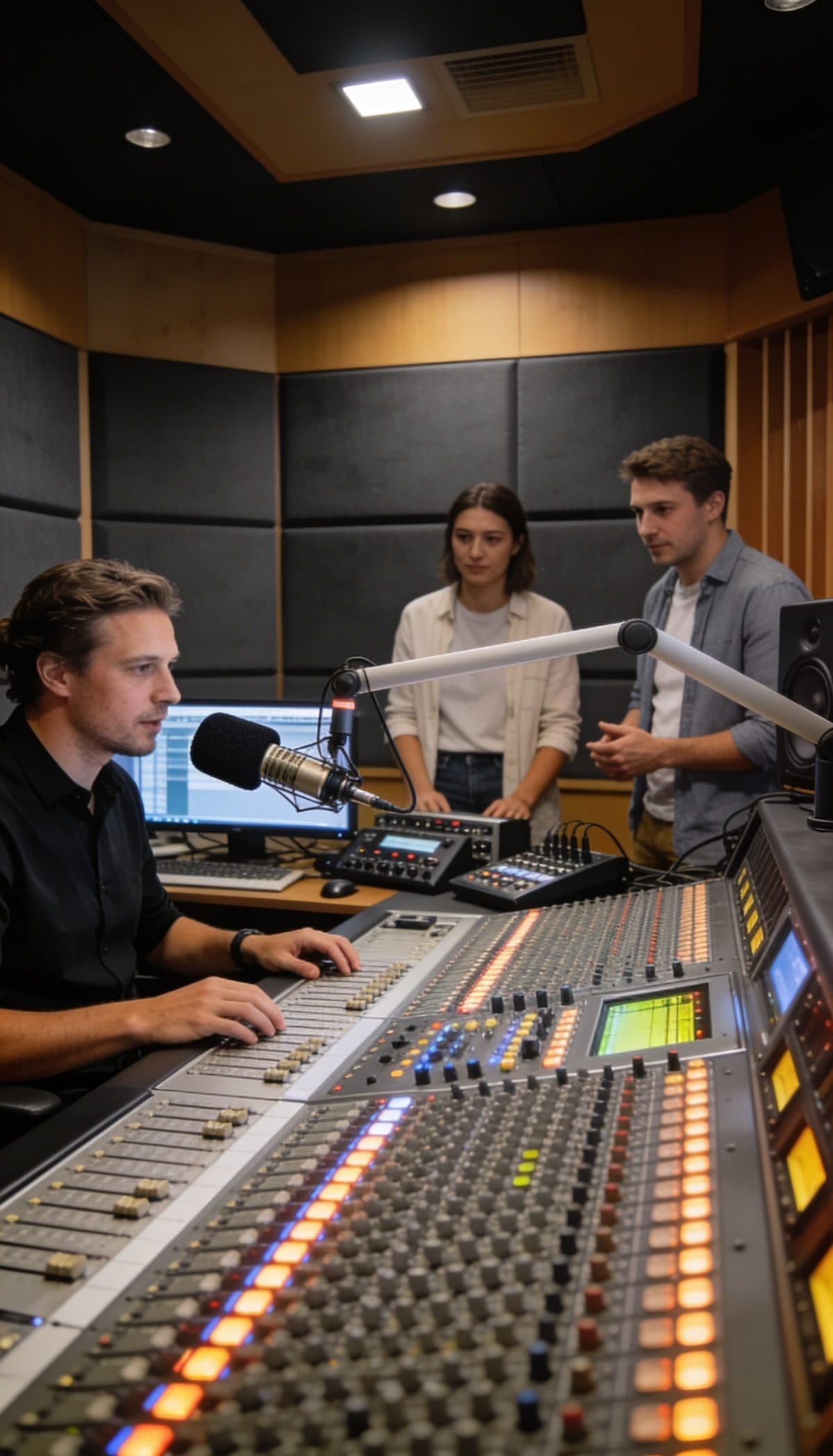 Voice over session in a professional recording studio