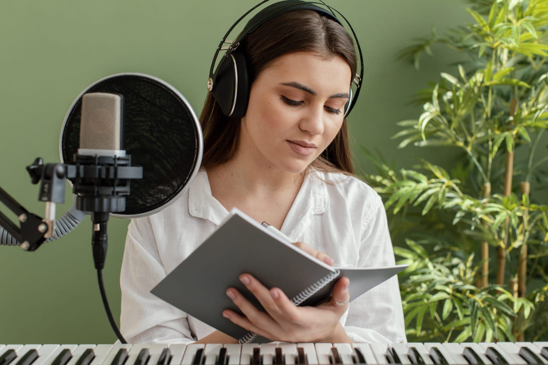 Audiobook narrator recording in studio
