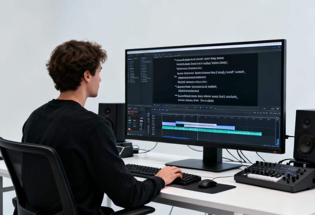 Close-up of subtitles being edited on screen