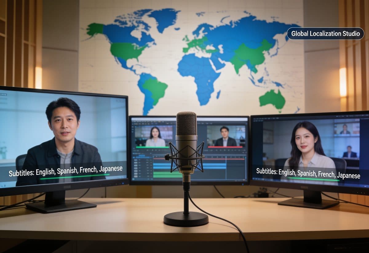 Video localised with subtitles in multiple languages on studio monitors