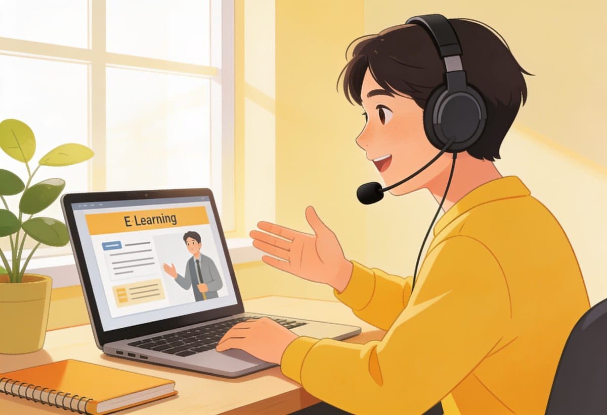 Narrator recording training content for an online course