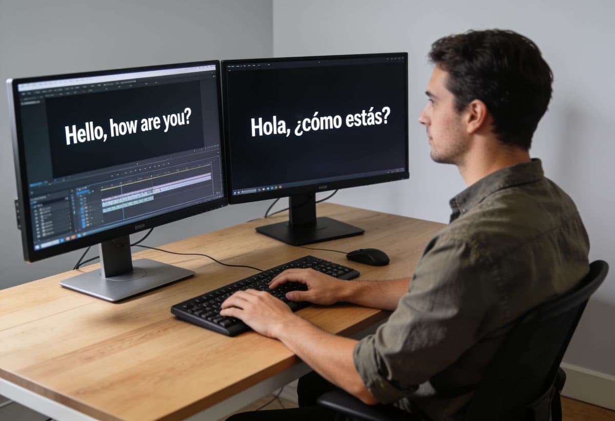 Editor adding multilingual subtitles to a video