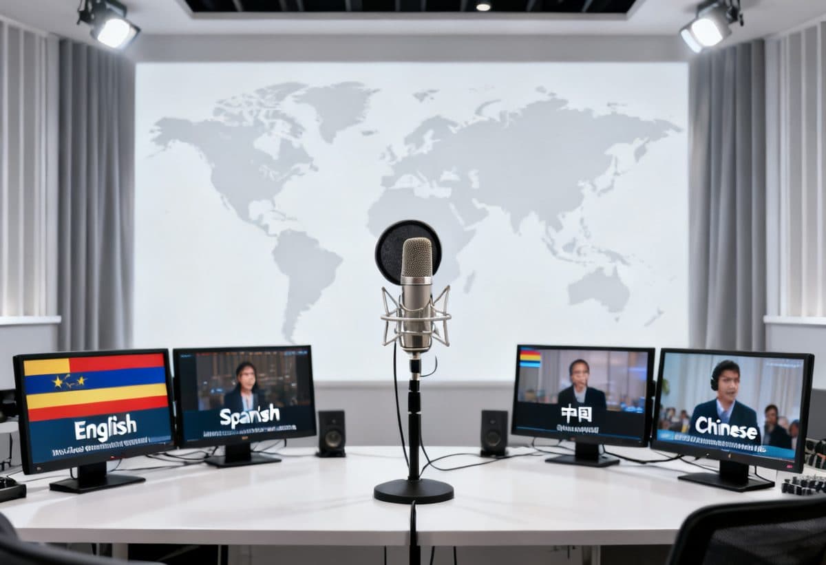 Microphone in a multilingual audio and video localisation studio