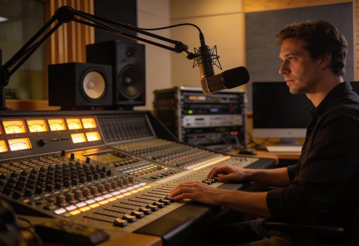 Production team in a professional recording studio