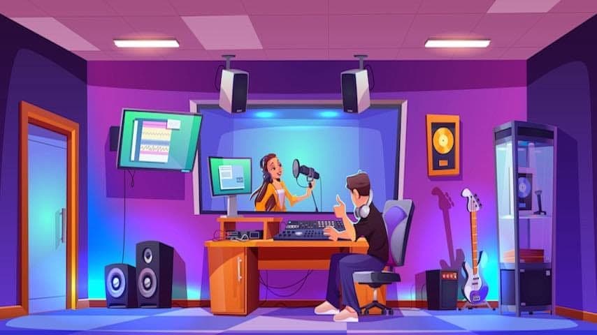 Illustration of a recording studio