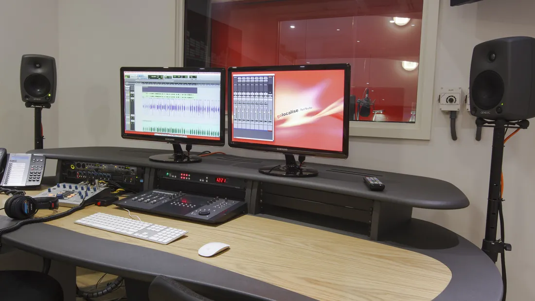 Red Studio control desk with Pro Tools screens and console